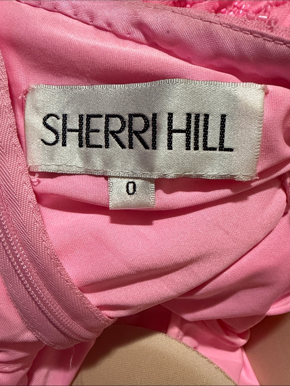 Sherri Hill Neon Pink One-Shoulder Beaded Cocktail Dress with Feather Trim - Picture 2 of 4